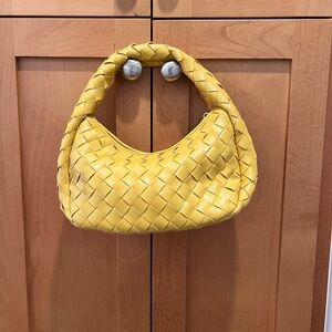 Melie Bianco Woven top Handle mini satchel in Buttercup Yellow